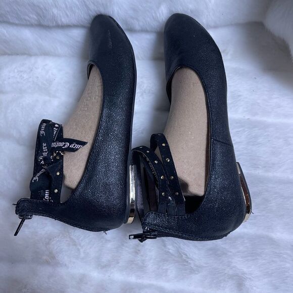 Juicy Couture girl’s black slip on flats three ankle straps gold tone studs SZ5 - Picture 4 of 8